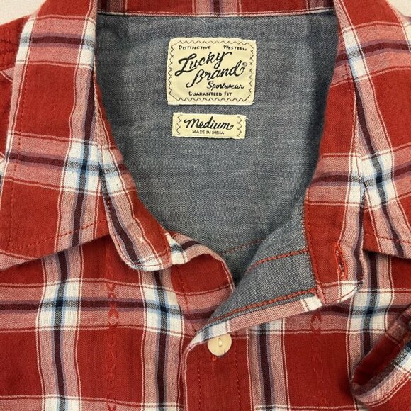 LUCKY BRAND Men's Red Plaid Shirt, Lined, Size Medium - Picture 7 of 8